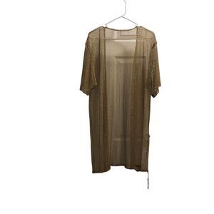 J Francis Women's Sheer Top Open Front Gold Cover Up Fringe One Size